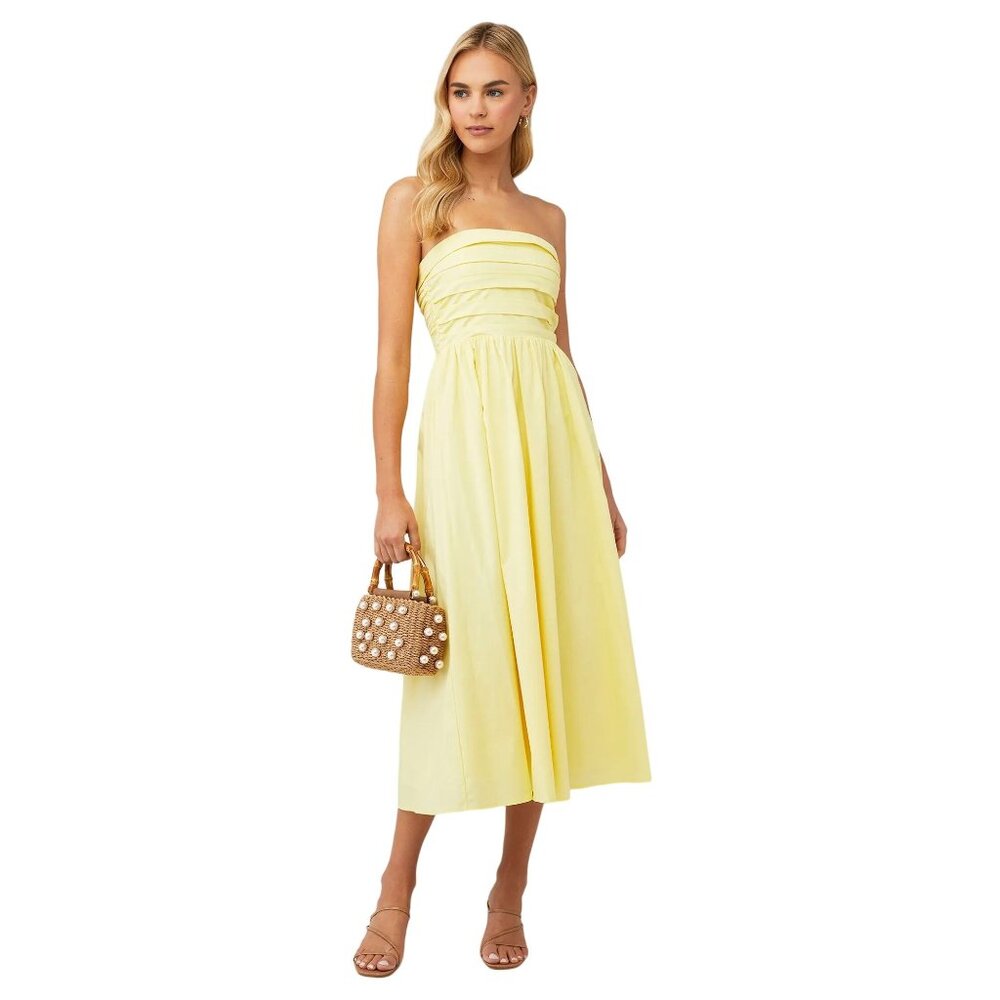 Wayf Yellow Strapless Midi Dress
